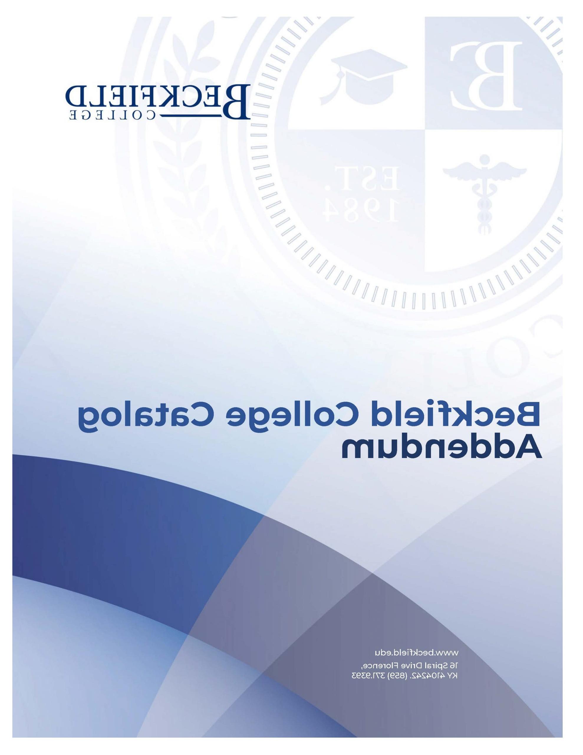 Image of the Beckfield College Catalog Addendum document cover. Click to access more details on academic policies.